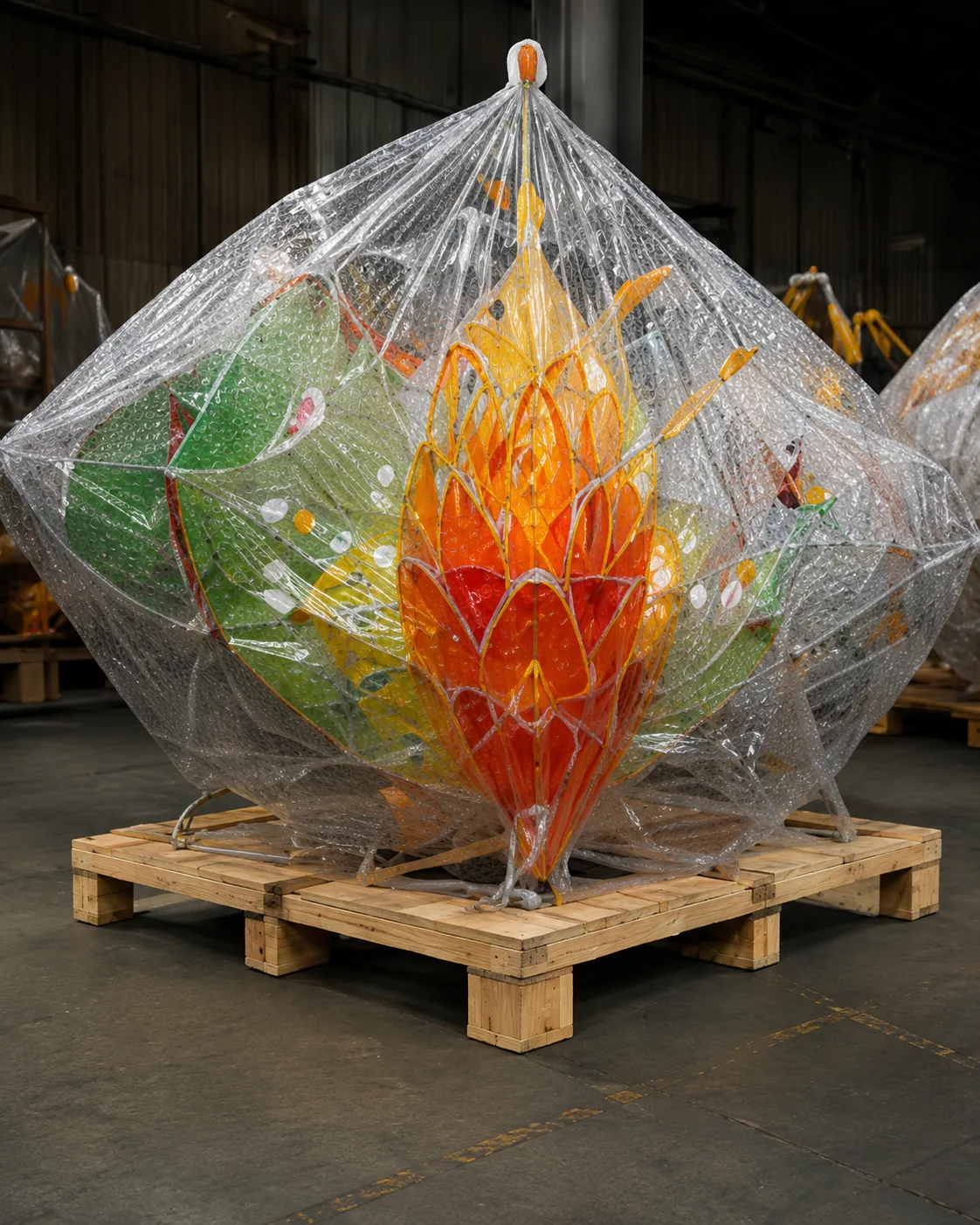 Phoenix lantern wrapped and secured on a pallet