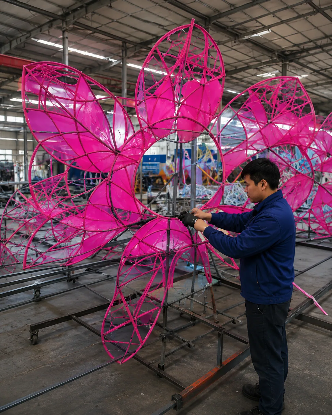 Large flower lantern framework under construction