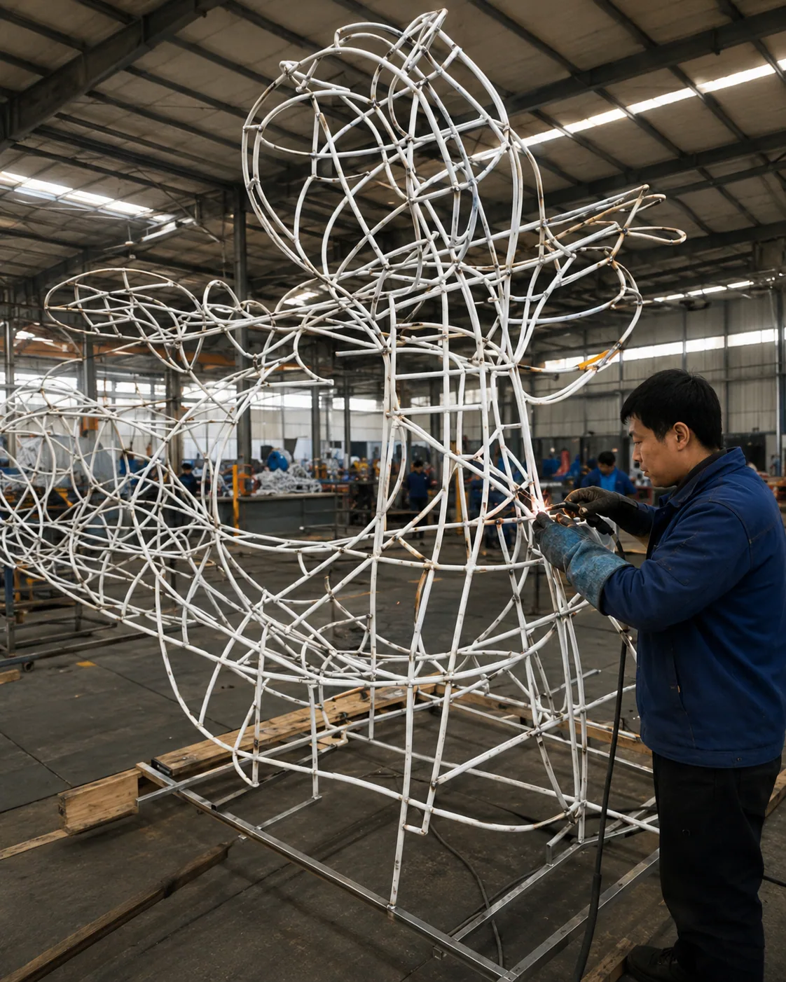 Lantern sculpture steel framework during production