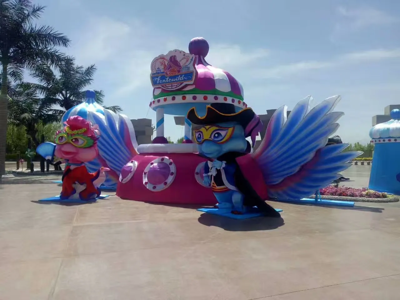 Colorful fantasy character plaza lantern scene in California