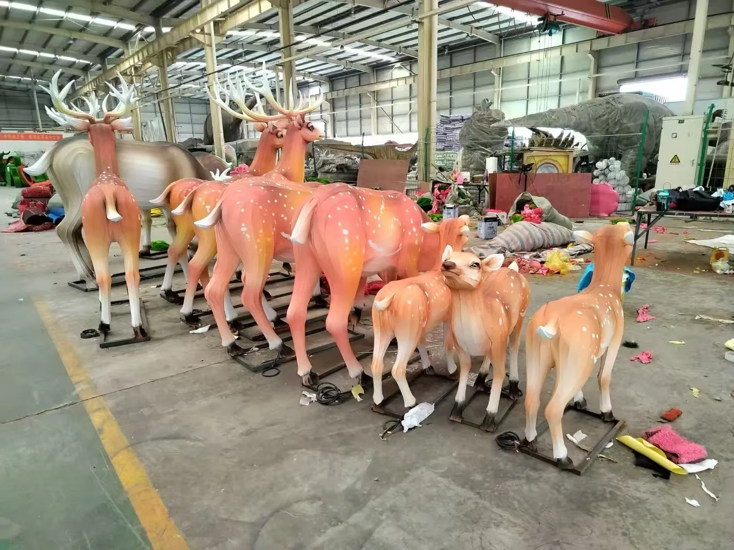 Deer herd lanterns arranged inside the workshop before packing