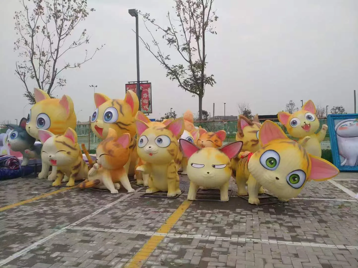 Daytime lineup of Miss Cat character lanterns prepared for the exhibition